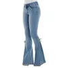 Jean Denim Vintage pour femmes, pantalon évasé taille haute, extensible, avec nœud à lacets, jambes longues et larges, 240123