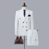 Trajes de hombre moda Casual Boutique doble botonadura Color sólido traje de negocios chaqueta pantalones 2 uds conjunto Blazers abrigo