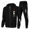 Men's Tracksuits Men's Hooded Zipper Jacket + Sweatpants 2 Piece Tracksuit Fashion Casual Warm Outfits Sets Male Autumn Winter Workout Tracksuits T240124