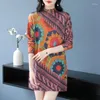 Women's Sweaters Dress Autumn Winter Casual Womens Clothes Harajuku Floral Print Pullover Tops Femme Elasticity Loose Long Sweater