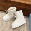 Mulheres Luxurys Designer Nylon Preto Branco Bota de Inverno Bota Mulher Joelho Bota Novo Sapato Joelho Alto Triângulo Sapatos Preto Bota Qualidade Girl Booties Botas de Plataforma de Borracha