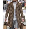 Designer Trench Coat European och American Luxury Plaid Style Fashion Loose Men's Mid-Längd Overrock