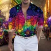 Mäns casual skjortor herr mardi gras glitter stjärna tryck tie-dye topp karneval party långärmad lapel knappblus hawaiian slitage