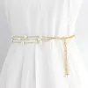 Ceintures élégantes perles femmes ceinture fine multicouche chaîne en métal réglable pour dames robe ceinture maigre