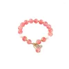 Charm Bracelets Pink Strawberry Crystal Bracelet For Women With Natural Micro-inlaid Heart Pendant Fine Jewelry Sets High Quality Wristbands