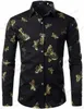 Men's Casual Shirts Long Sleeve Hawaiian Shirts Golden Floral Shirts Men Fashion Shirt Casual Beach Blouse Bussiness Camisa Men's Clothing Button Up T240124