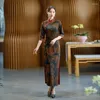 Abbigliamento etnico Tradizionale cinese Cheongsam Mamma Abiti slim fit sexy Colletto alla coreana Stampa vintage Qipao Donna Taglia grande Elegante