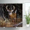 Douchegordijnen Wilde Dieren Elanden Douchegordijnen Winter Bos Ceder Herten Natuurlijk Landschap Kerst Decor Met Haken Stof Badkamer Gordijn