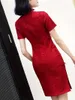 Roupas étnicas Sólidas Cheongsam Vestido Vintage Manga Curta Estilo Chinês Qipao Mulheres