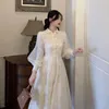 Ethnische Kleidung 2024 Französisches Cheongsam-Kleid Qipao, verbessertes junges Mädchen, Super-Fee, elegantes Temperament, zweiteiliges Set im chinesischen Stil