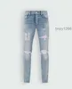 Designer mäns jeans delade denim byxor mens smala fit casual hip hop knappbyxor män elastiska kvinnor hål lila jean true ra27