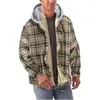 Giacche da uomo in pile scozzese a maniche lunghe con cappuccio giacca ampia da uomo cappotto invernale accogliente top casual
