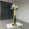 Goldspiegel-Display, Blumenständer, Blumenständer für Hochzeits-Mittelstücke, Kristallkandelaber für Hochzeitstischdekoration, Zylinder-Blumenvase für den Hochzeitstisch