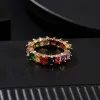 Vacker bröllopsring Kvinnor Män 6-9 Guldpläterad Rainbow Love Rings Micro Paled 7 Colors Flower Smycken Par Gift