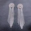 Boucles d'oreilles pendantes avec strass brillants, pendentif Long pampille pour femmes, accessoires de robe de mariée, bijou de luxe