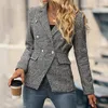 Kvinnors jackor trendiga och fashionabla hösten Slim Montering Small Suit -knappen Plaid Långärmad casual pälsbeläggning för kvinnor