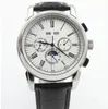 U1 Top AAA Super complicação relógio 5270G Relógio automático masculino Fase da lua Complicado mostrador prateado Calendário perpétuo Relógios de couro preto Montre De Luxe