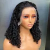 Бразильский перуанский вьетнамский 14-дюймовый натуральный черный цвет 100% необработанные человеческие волосы Remy Fumi Curly 13x4 Прозрачный парик шнурка
