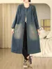 Trench da donna Cappotto in denim lavato effetto retrò invecchiato per le donne 2024 Primavera oversize moda girocollo casual jeans di media lunghezza Top Z4800