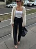 Women's Knits Chic White Knitted Cardigan Coat For Woman Autumn Fashion Long Sleeve Loose Casual Jacket Female 2024 Elegant Warm Streetwear