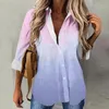 Damesblouses Dames Gradiëntshirt met lange mouwen Revers Knoop Tops Chic Casual Damesoverhemden Hoge kwaliteit Blusas Vakantiewerkkleding