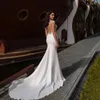 Beautifulbride 2024 Sexy Boho Zeemeermin Trouwjurk Voor Vrouwen Applicaties Kant Illusie Scoop Eenvoudige Bruidsjurken Met Knop Custom Made