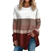 Kvinnor Blusar Spring Top Pending Style ColorBlock Loose Long Sleeve O Neck Blus For Women Soft Breattable Pullover T-shirt Fall