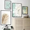 Schilderijen Zandgolven Gouden Palm Posters Abstract Groen Marmeren Lijn Koraal Muurkunst Print Canvas Schilderij Muur Foto's Voor Woonkamer Decor