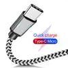 Atacado 1M 2M 3M Carregamento rápido Tipo c USB C Micro USB Cabo para Samsung S6 S7 Edge S8 S10 Note 20 S20 S22 S23 HTC Android Phone PC MP3 Sem pacote de varejo