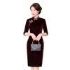 Ethnic Clothing Plus Size Female Velour Cheongsam Autumn Winter Velvet Half Sleeve Qipao Vintage Classic Mandarin Collar Chinese Dress