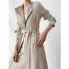 Trench da donna 2024 Kiesza Lyte Primavera Autunno Cappotto lungo da donna Moda Cappotto in raso beige Giacca a vento da donna Alta Quarlity