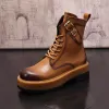 Botas masculinas de salto quadrado com furo respirável sapatos de verão E50