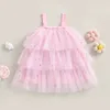 Robes d'été à paillettes pour petites filles, sans manches, en maille, en Tulle, avec bretelles, princesse d'anniversaire, Tutu