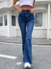 Benuynffy Button Fly Womens Raw Hem Flare Jeans Autumn Fashion Woman Denim Pants Jean Femme High midja full längd Slim 240123