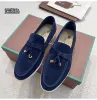 Toppkvinnor Summer Piana Walk Suede Printing Casual SS Loro Piano Man Tasman Loafers Flat Heel Dress Leather Sneakers Black Designer Moccasin Slip On Gummi 75