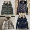 2023 Luxury Designer Women Down Parkas Mid Length Embroidered Badge With Hat Fur Collar Thickened For Warmth And Slim Fit Puffer Jacket 84