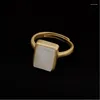 Кольца кластера Hetian Jade Прямоугольное кольцо Стерлинговое серебро S925 Золото-белый Открытый женский Натуральный геометрический узор