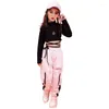 Stage Wear Filles Garçons Jazz Hip Hop Costumes de danse pour enfants T-shirt noir Crop Tops Jogger Pantalon Ballroom Performance Show Vêtements de danse