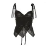 Canotte da donna Tendenza moda estiva Halter Scollo a V Slim Reveal Canottiera con giuntura in rete di garza ombelicale