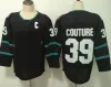 Herren-Hockey-Trikots 39 Logan Couture 48 Tomas Hertl 65 Erik Karlsson Blaugrüne schwarze genähte Hemden S-XXXL C-Patch