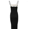 Casual Dresses Sling Women Dress Sexig ärmlös Slim Fit Splice Sequin Mid Length Tight High midjan Mantel Vestidos Ladies 2024