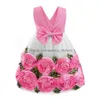 Auf Lager Blumenmädchenkleider Baby Mädchen Blumen Prinzessin Kleid Kinder Ärmellos Rose Hochzeit Party Prom Kinder Mode Schleife Plissee D Dhzfn