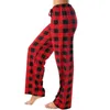 Kvinnor Pants Ladies Plaid tryckt pyjama Casual Elastic Rope DrawString Straight Ben Loose Byxor för kvinnliga kläder