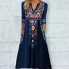 Casual Dresses Women V-neck Printed Dress Bohemian A-line Midi With Retro Ethnic Print V Neck For Women's Spring Summer Wardrobe