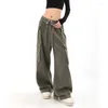 Jean femme rétro ArmyGreen salopette mode pantalon Hip Hop taille haute ample décontracté Cargo pantalon Vintage Streetwear