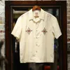 Herren-Freizeithemden, Camp-Kragen-Hemd, kurze Ärmel, weiße Stickerei, Sommer-Herrenmode, Vintage-Kleidung
