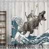 Rideaux de douche Rideau de douche chat drôle chat Cool dinosaure japonais océan vague décor tissu salle de bain rideaux enfants rustique en bois rideau de bain