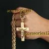 Pendant Necklaces Men Byzantine Link Chain Necklaces Engraved Stairs Crucifix Jesus Cross Pendant Necklace Catholic Jewelry Luxury Jewelry Quality Gift 2024