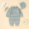 Katoenen baby rompertjes Gebreid geboren meisje Jongen Jumpsuit Outfits Lange mouw Herfst Baby Kid Kleding Hoed 2PC Onesies 0-18M Speelpakje 240119