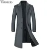 Wholesale- Extra Long Wool Trench Coat Men Winter Jacket Slim Fit Men's Coats Single Breasted Male Windbreaker Overcoat Ljx3